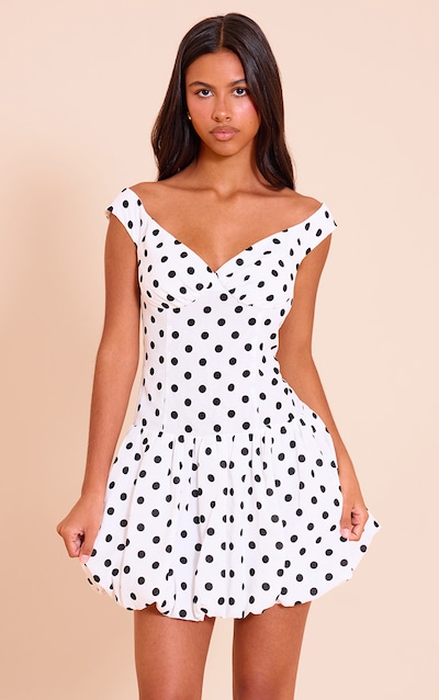 Petite White Polka Dot Puffball Shift Dress