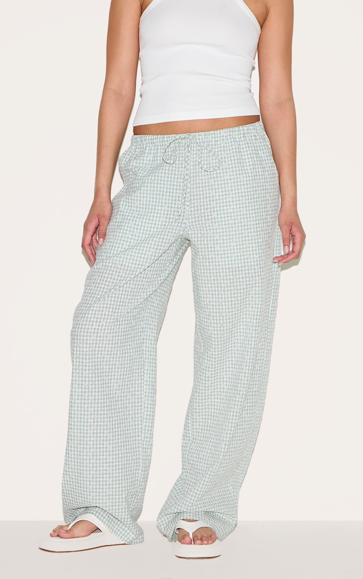 Sage Gingham Broderie Embroidered Straight Leg Pants image 2
