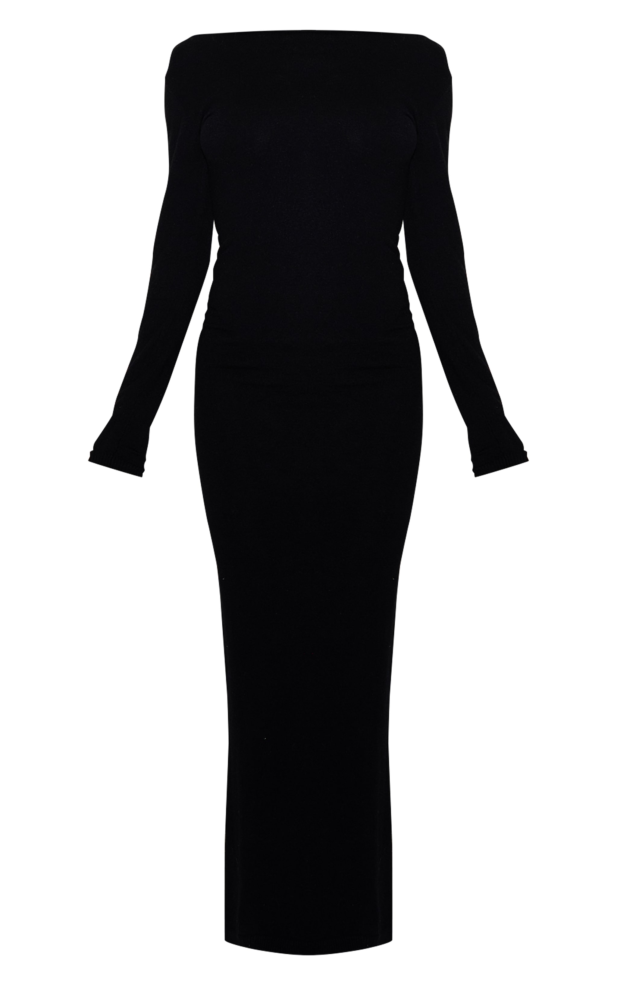 Black Basic Knit Asymmetric Neckline Long Sleeve Maxi Dress image 5