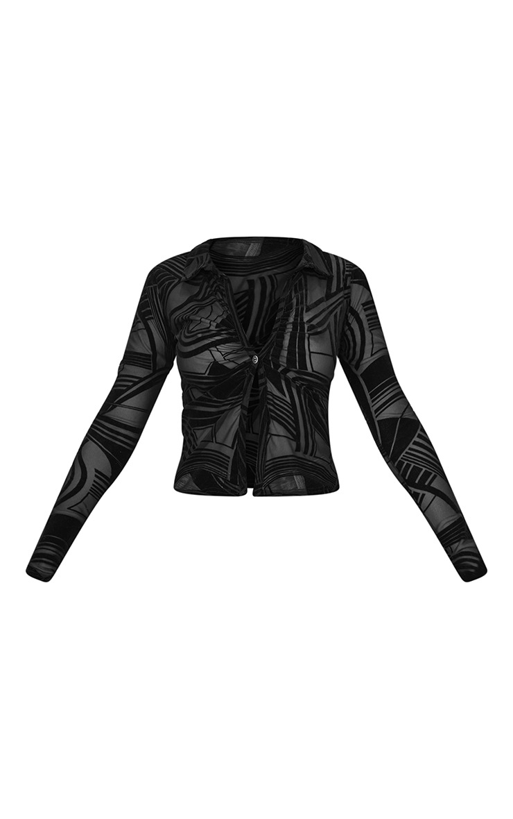 Black Mesh Flock Print Shirt Tops PrettyLittleThing