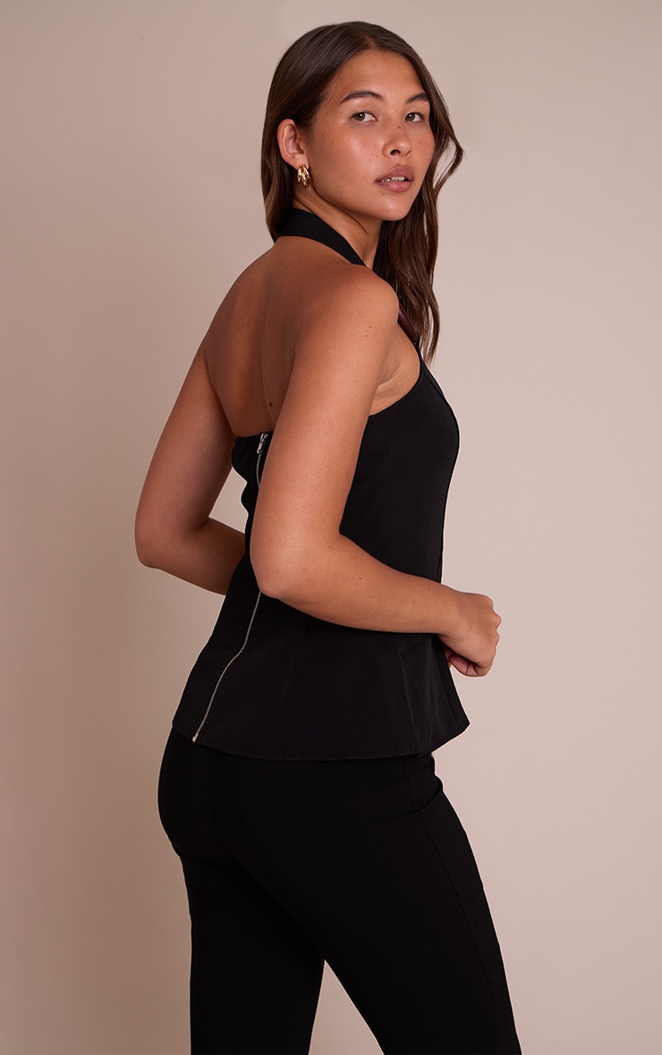 Black Woven Halterneck Trim Detail Top image 2