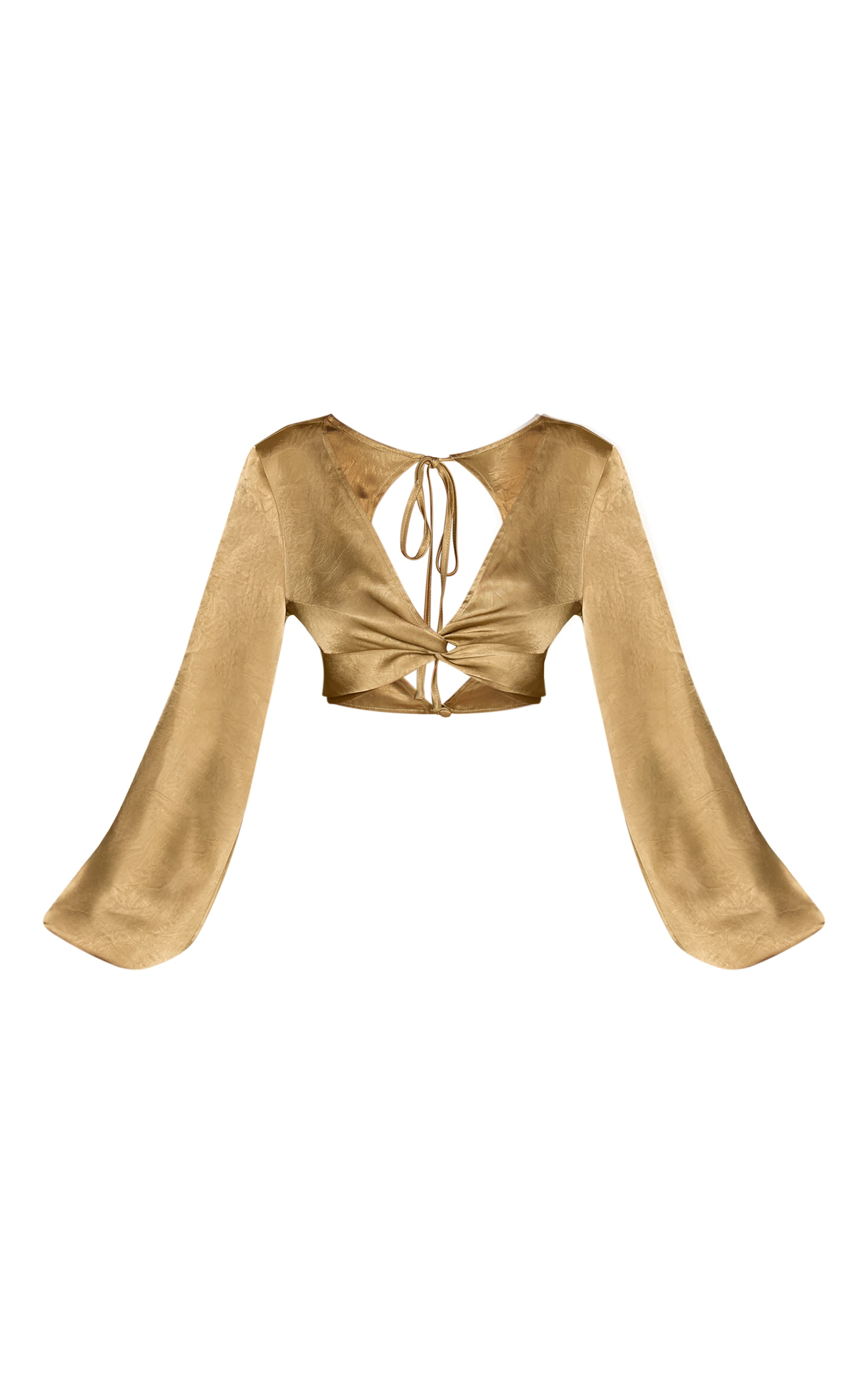 Sage Satin Knot Detail Extreme Crop Blouse image 5