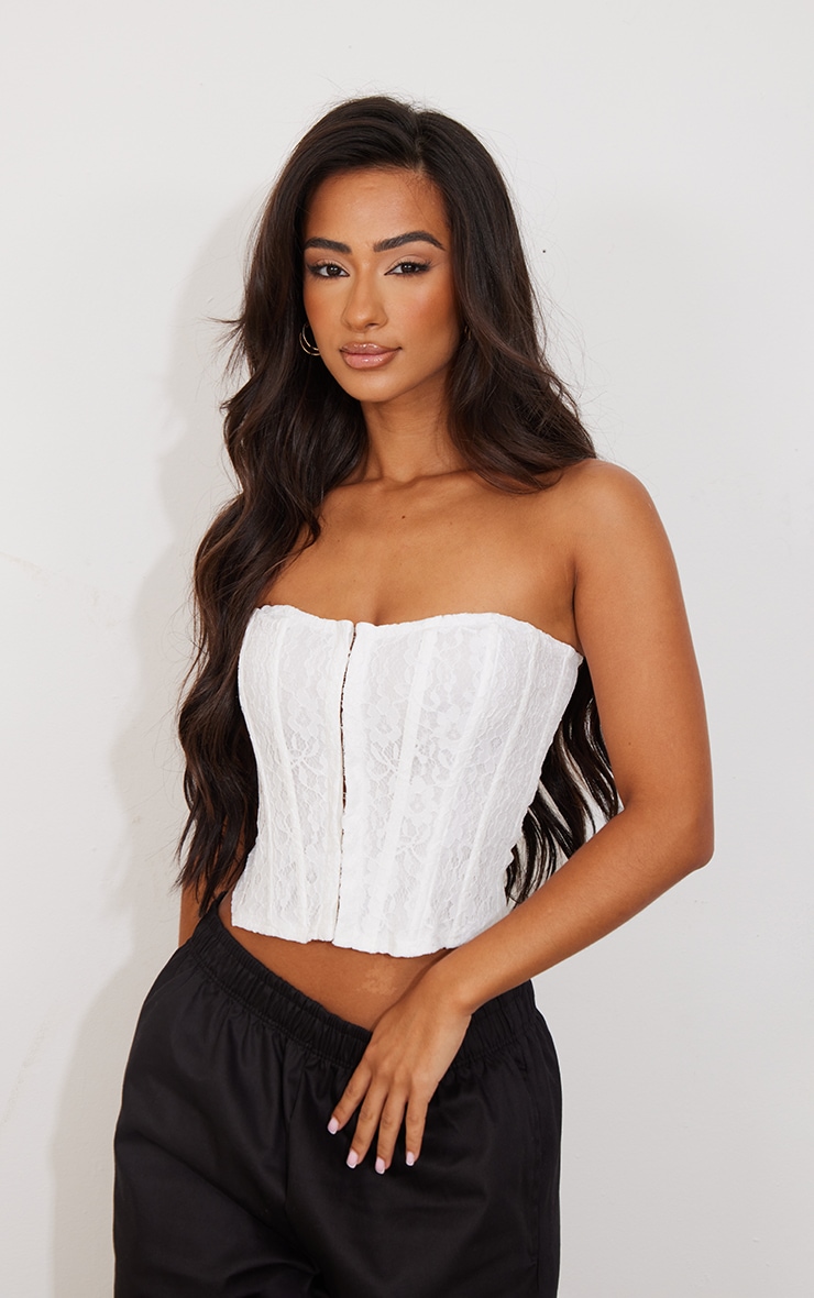 Petite Cream Lace Boned Hook And Eye Corset