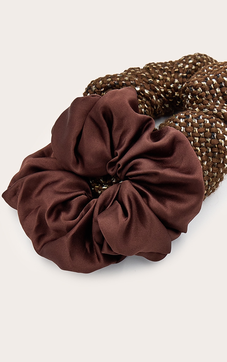 Brown Knitted & Satin Oversized Scrunchie 2 Pack image 2