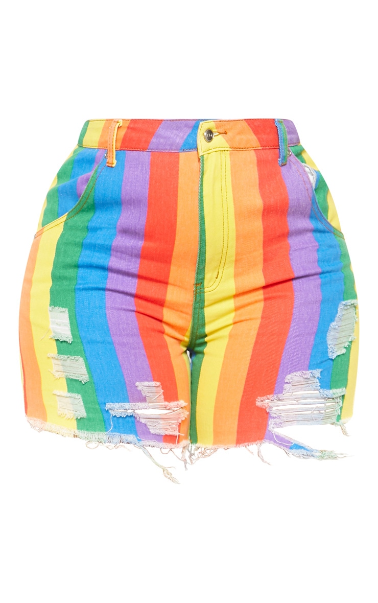 Plus Multi Stripe Denim Short Plus Size PrettyLittleThing USA