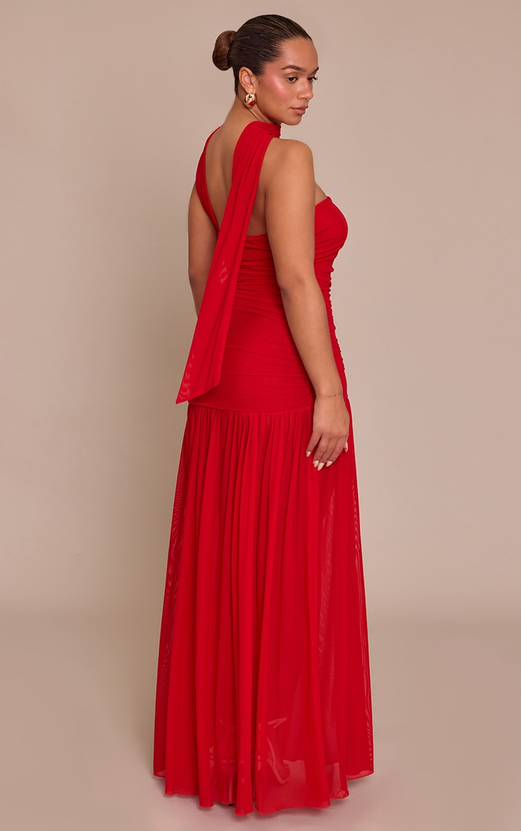 Shape Red Ruched Scarf Dropped Waist Maxi Dress image 2