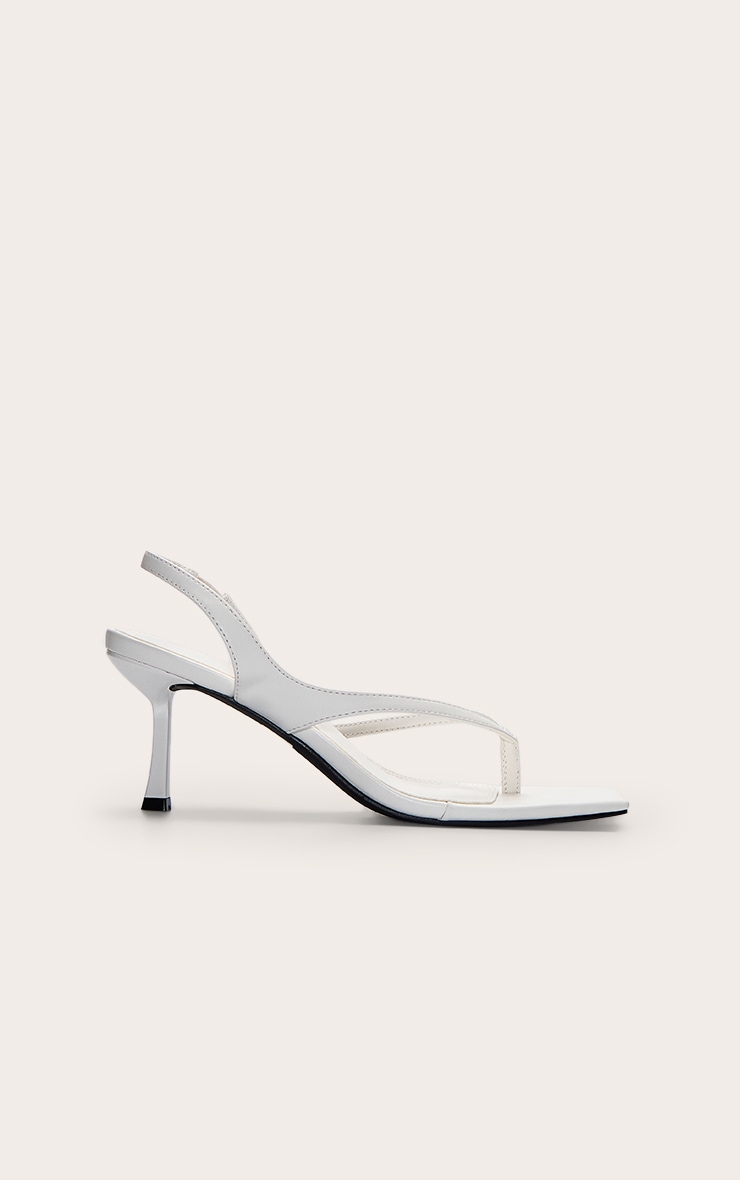 White Toe Thong Square Toe Heeled Sandals image 2