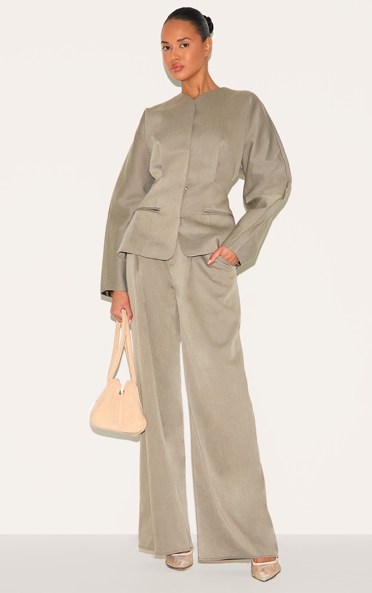 Grey Premium Woven Tailored Wide Leg Pleated Pants image 7