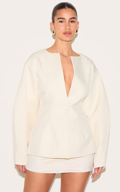 Cream Cocoon Sleeve Cinched Waist Blazer
