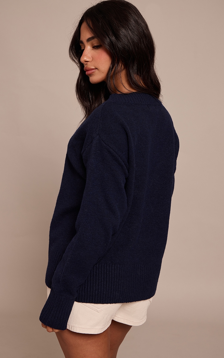 Petite Navy Knit V-neck Sweater image 2