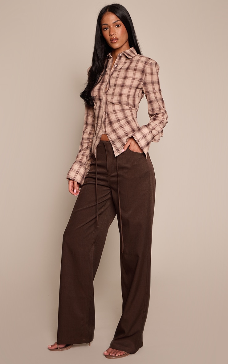 Tall Chocolate Woven Tie Waist Wide Leg Pants