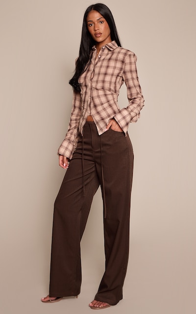 Tall Chocolate Woven Tie Waist Wide Leg Trousers