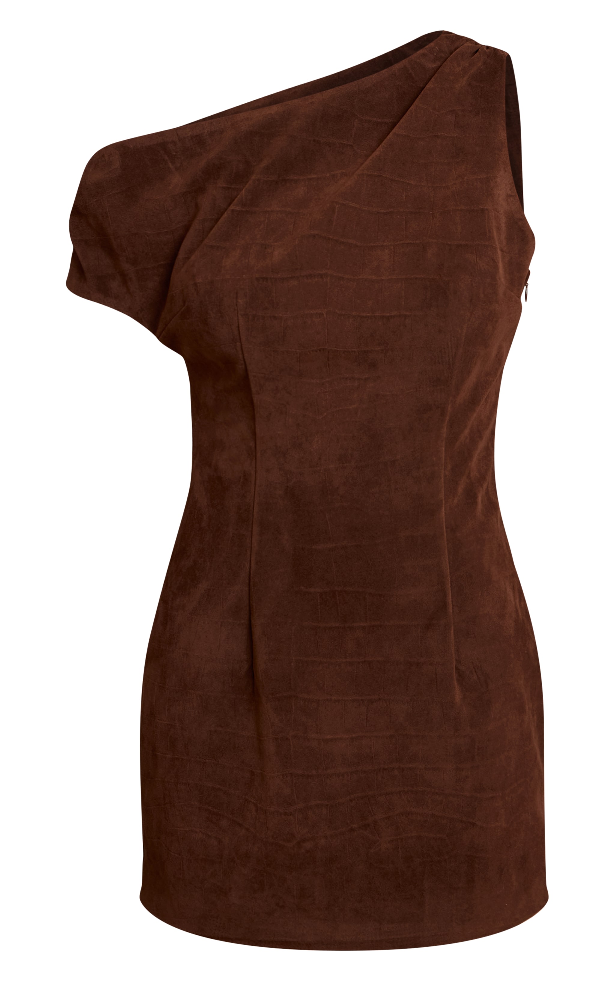 Mini robe asymétrique en suédine chocolat effet croco image 5