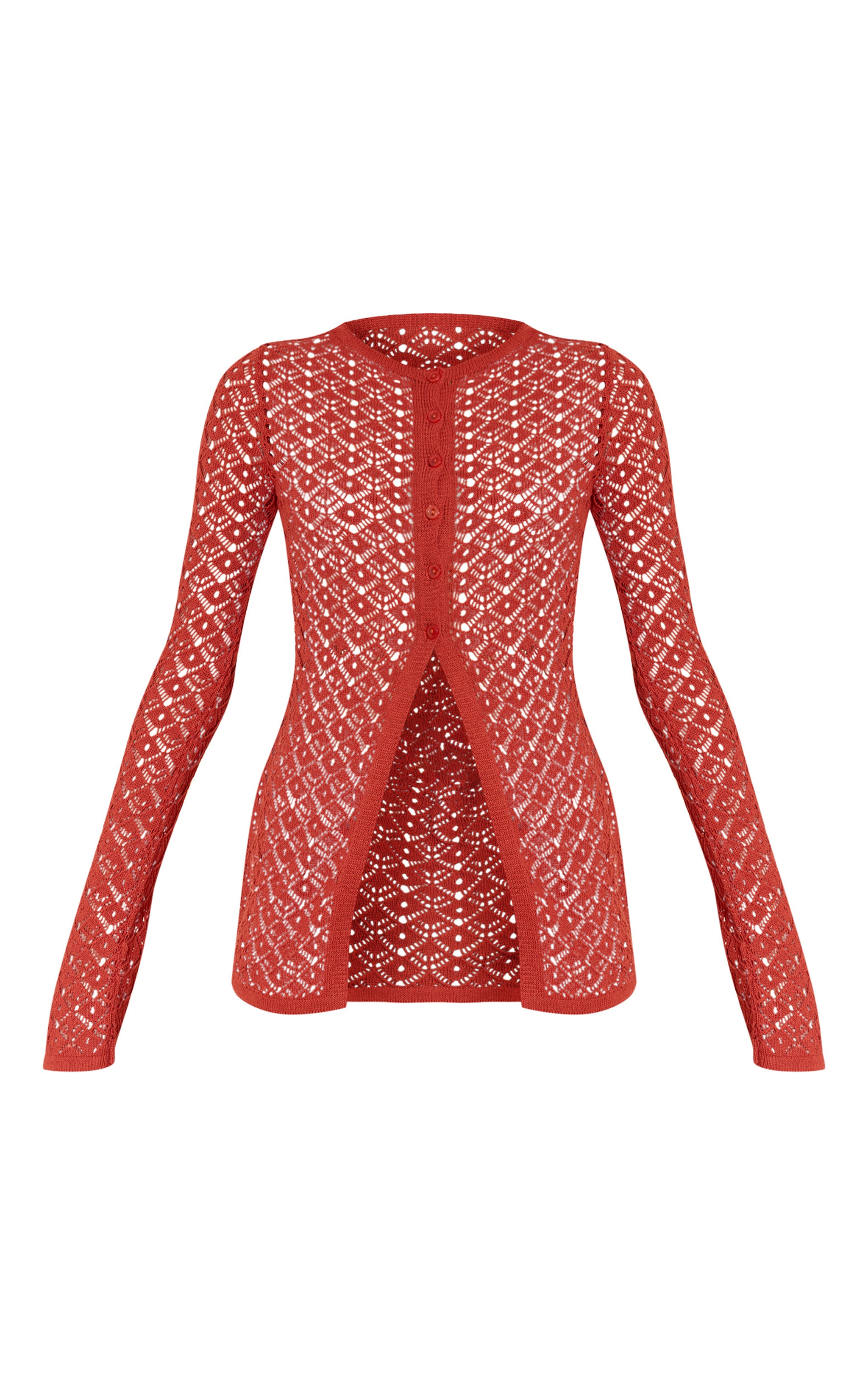 Rust Crochet Knit Long Sleeve Cardigan image 5