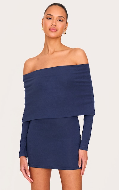 Mini robe en coton bleu marine à col bardot très oversize