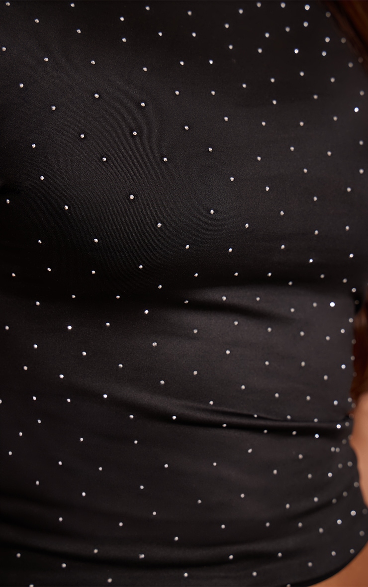 Black Slinky Hot Fix Asymmetrical Long Top image 4