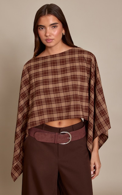 Brown Check Woven Cape Style Top