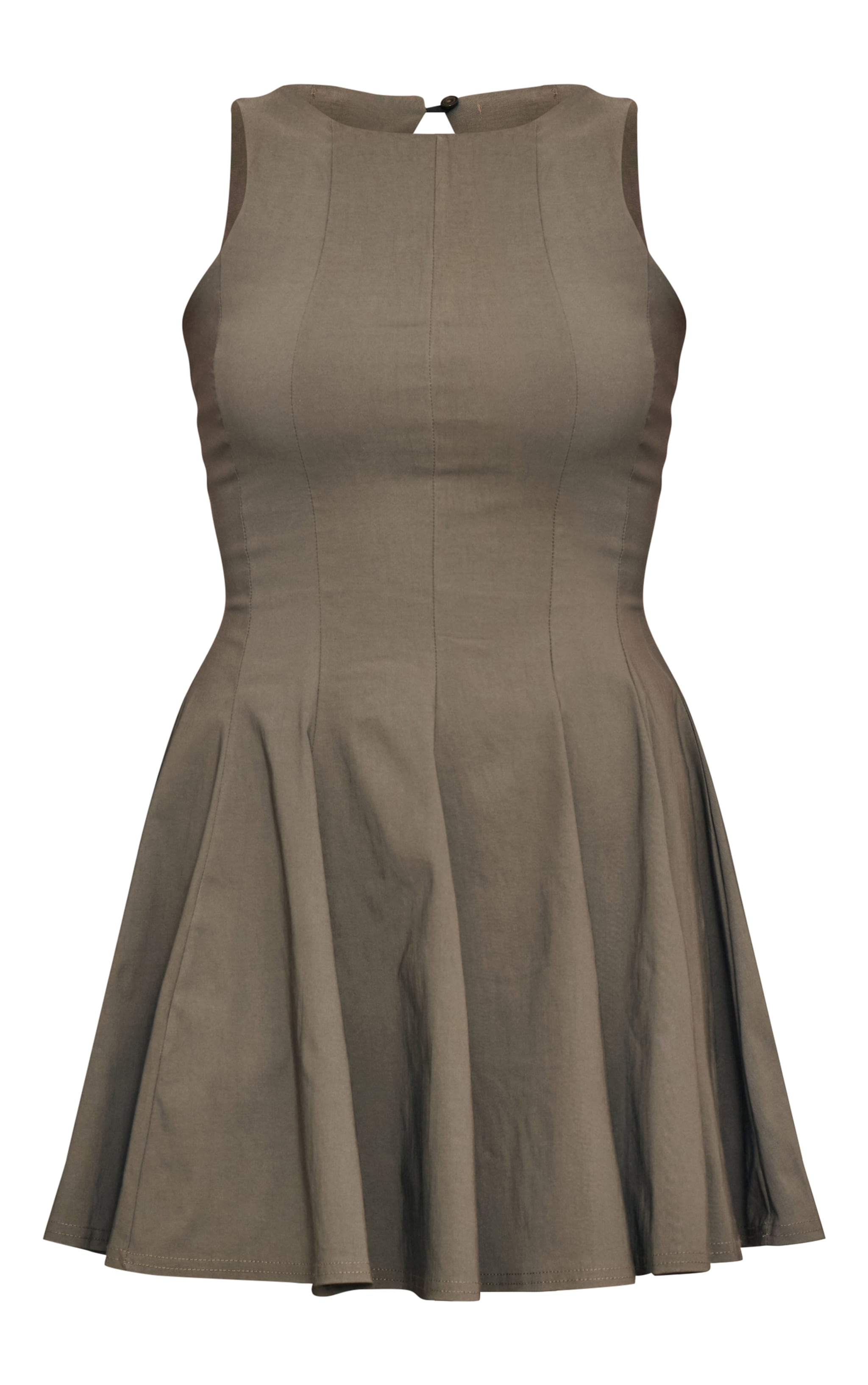 Khaki Stretch Woven Racer Pleated Shift Dress image 5