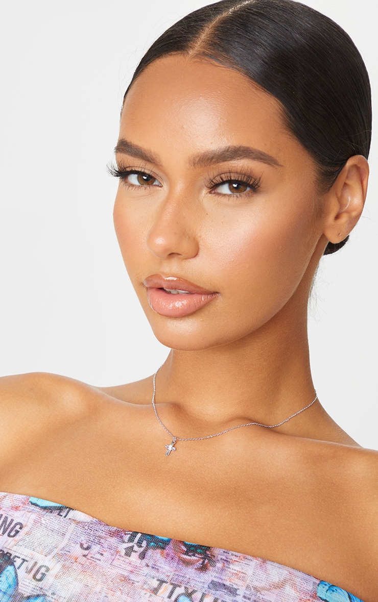 Silver Delicate Mini Cross Charm Necklace