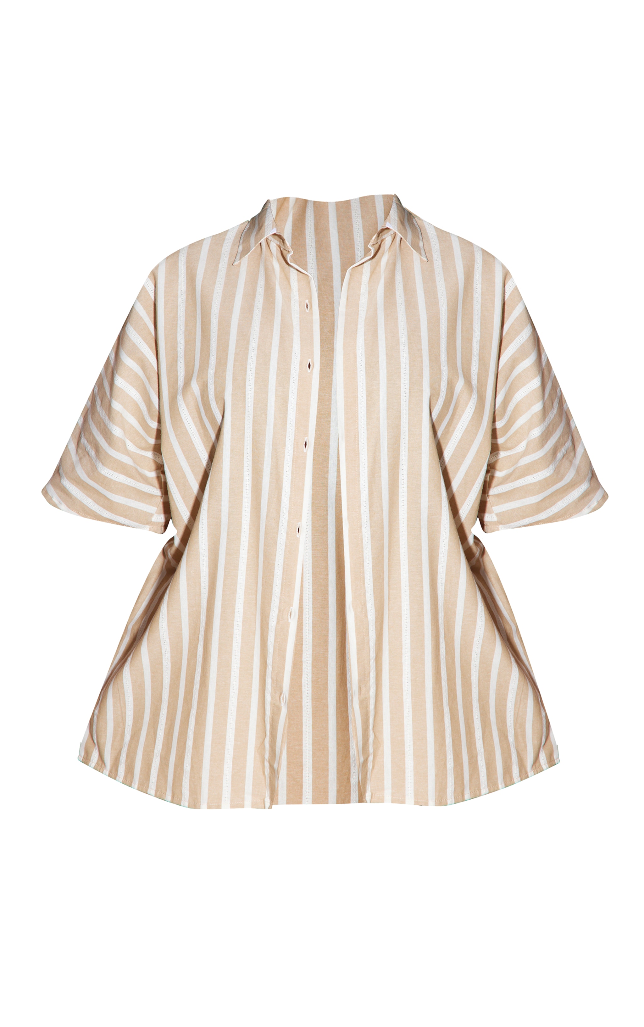 Plus Stone Linen Look Stripe Oversized Boxy Shirt image 5