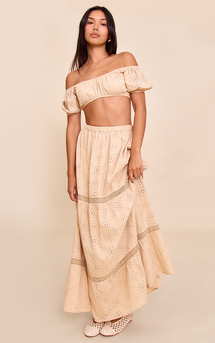 Sand Broderie Bardot Crop Top image 3
