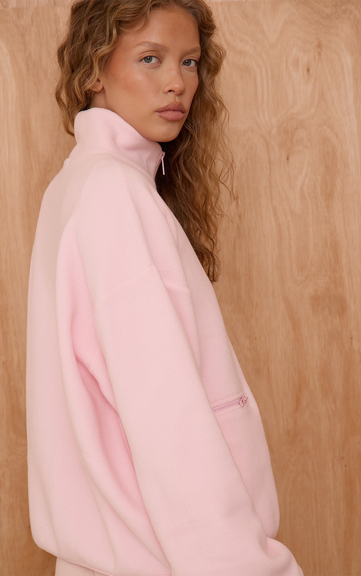 Baby Pink Club Fleece Quarter Pocket Sweatshirt | Athleisure | PLT QA