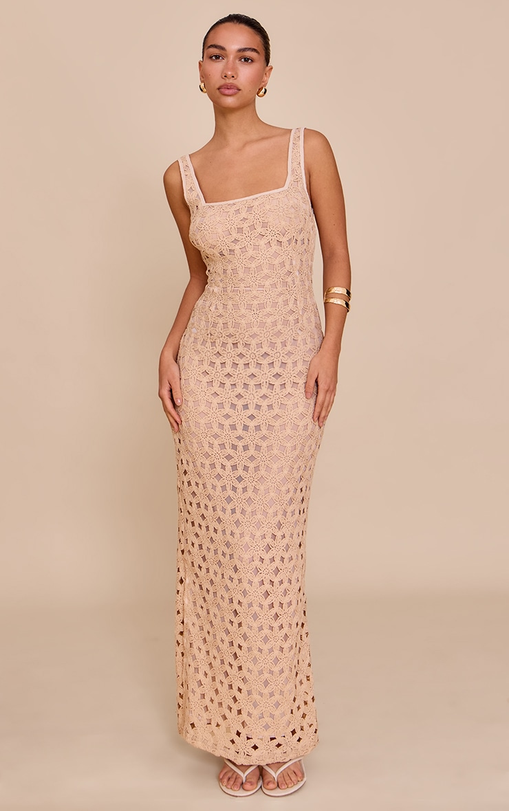Stone Floral Textured Scoop Neck Maxi Dress image 1