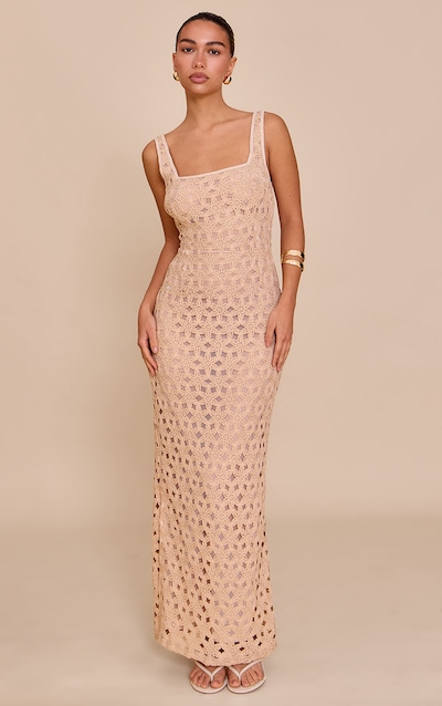 Stone Floral Textured Scoop Neck Maxi Dress