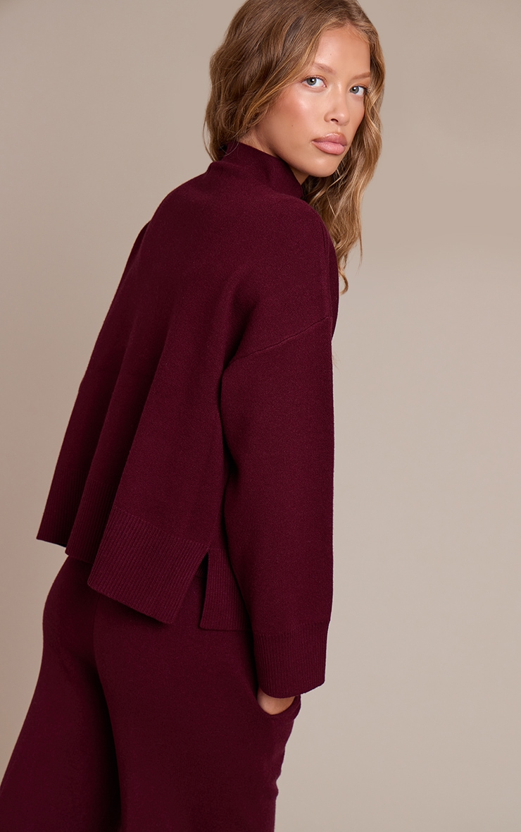 Burgundy Seam Detail Oversized Knitted Jumper image 2