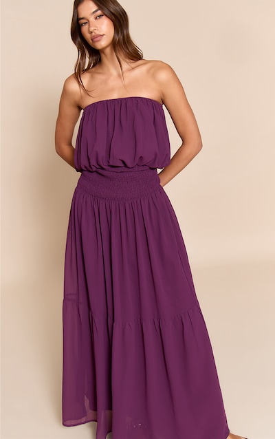 Purple Chiffon Bandeau Sheered Waist Maxi Dress