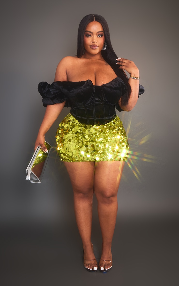 Plus Black Bardot Ruffle Corset image 3