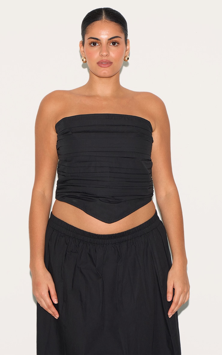 Top Bandeau Froncé en Popeline de Coton Noir Grande Taille image 1