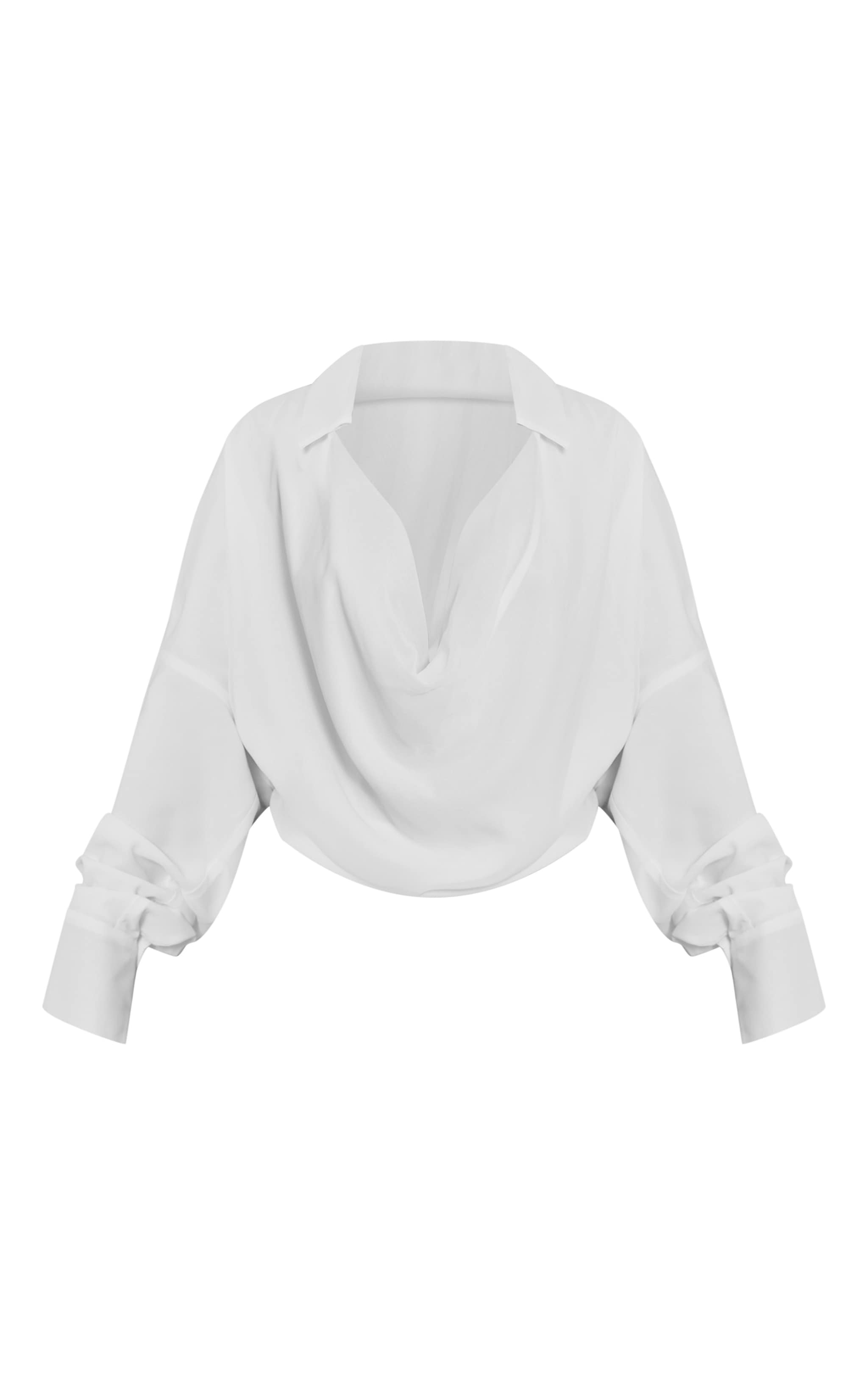 Petite White Chiffon Cowl Neck Collared Top image 5
