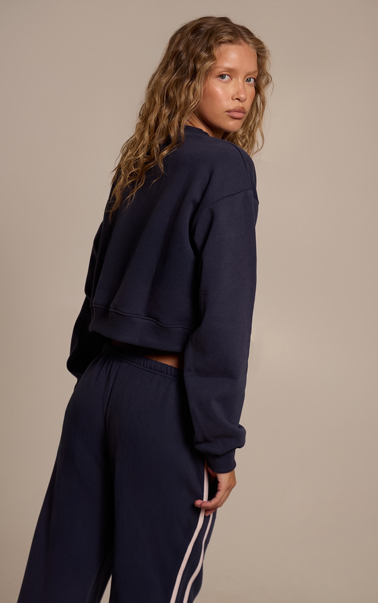 Navy Sports Club Print Cropped Sweatshirt image 2