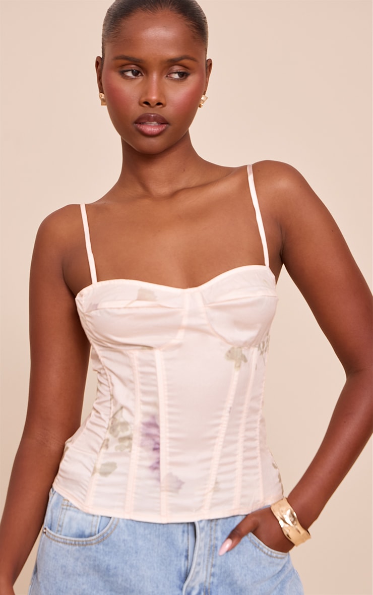 Top corset structuré imprimé beige image 1