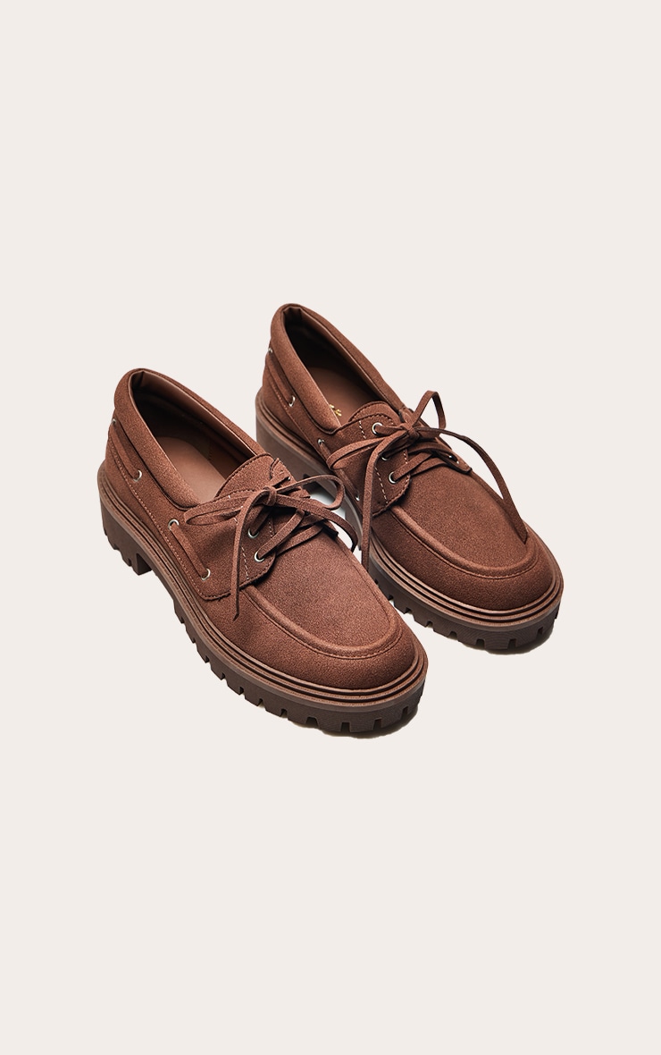 Chocolate Faux Suede Platform Boat Loafers image 3