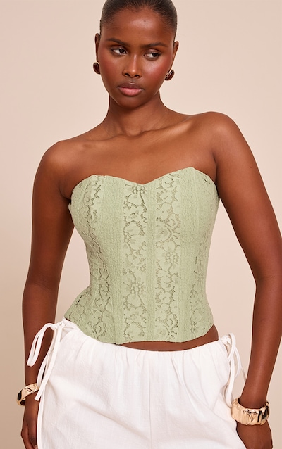 Sage Green Lace Boned Bandeau Corset Top