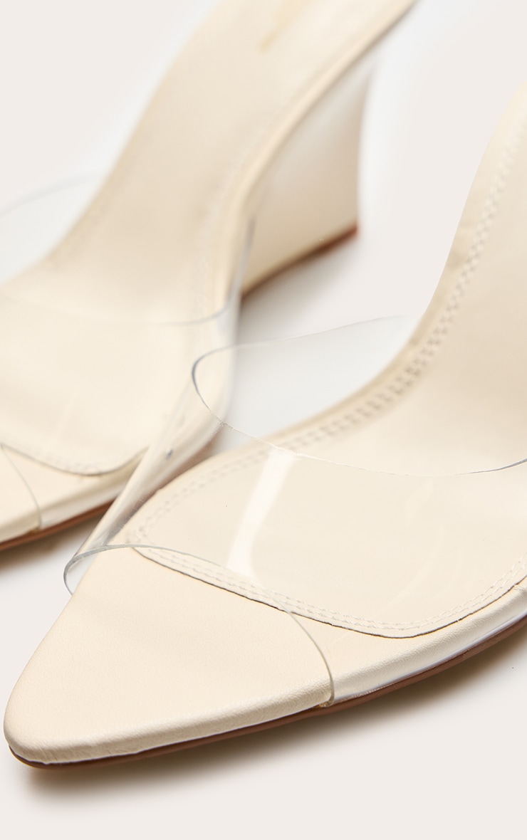 Ecru Wide Fit Pu Point Toe Perspex Strap Heeled Wedges image 5