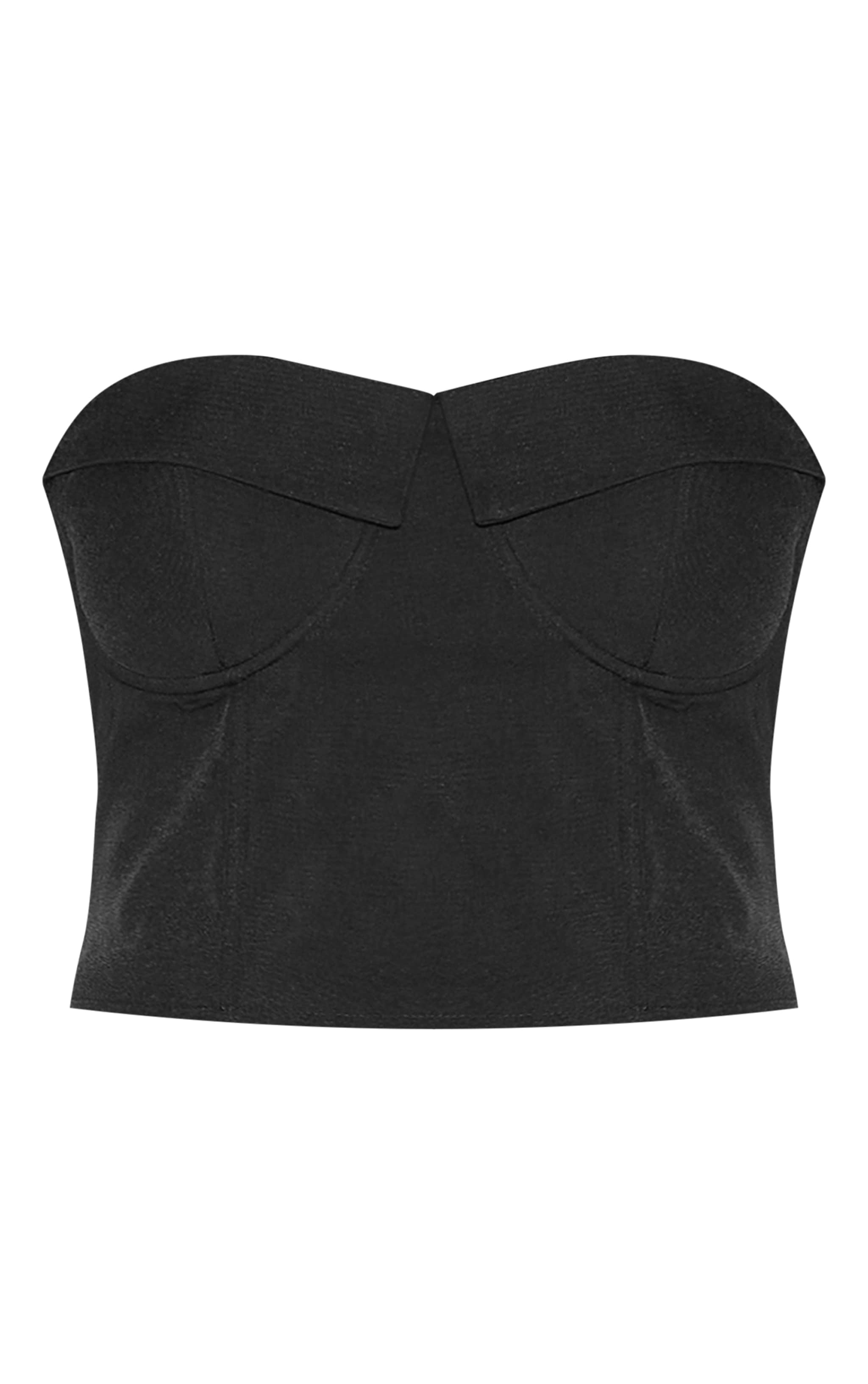 Tall Black Tailored Fold Over Detail Corset Top image 1