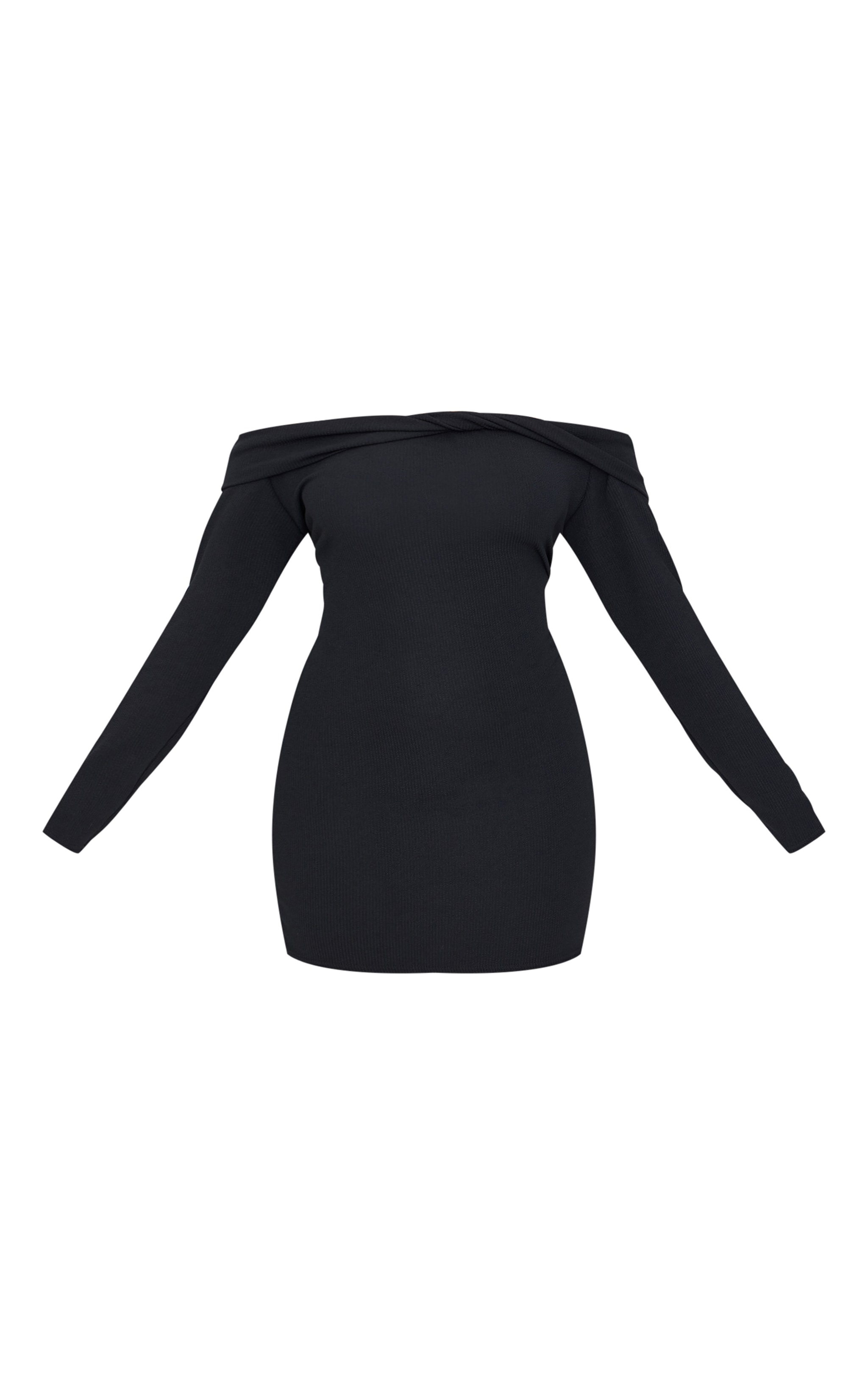 Plus Black Twist Front Bardot Ribbed Mini Dress image 5
