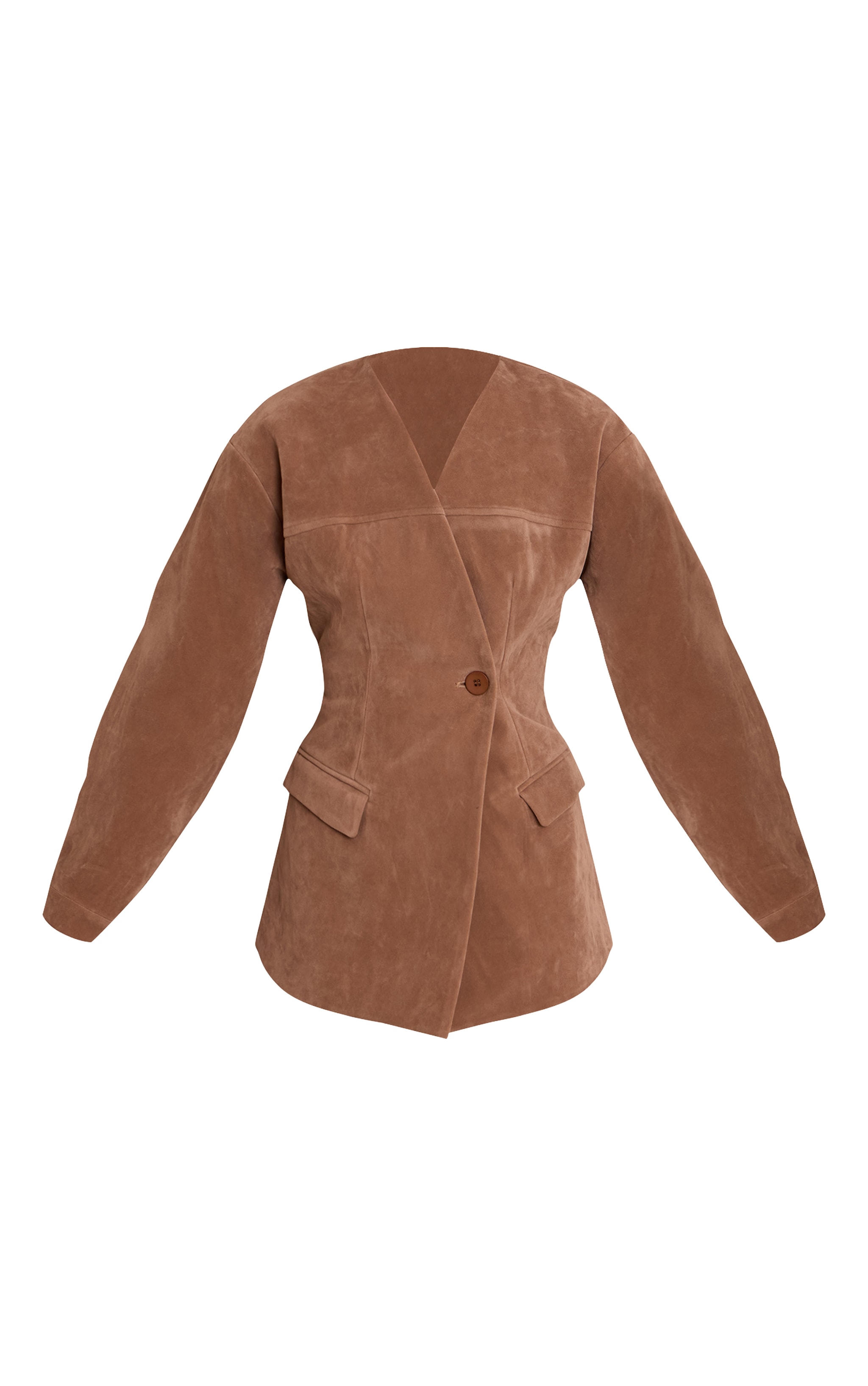 Sand Faux Suede Asymmetric Blazer image 5