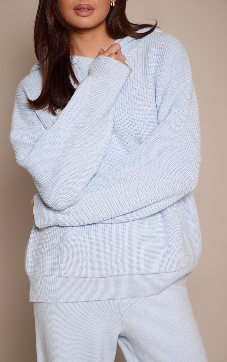 Baby Blue Knitted Slouchy Hoodie image 4