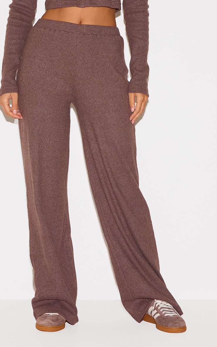 Chocolate Brushed Rib Wide Leg Pants image 2