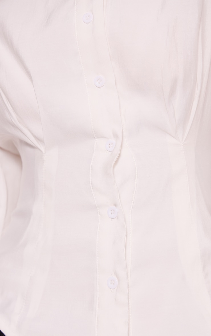 White Collarless Detail Long Sleeve Shirt image 4