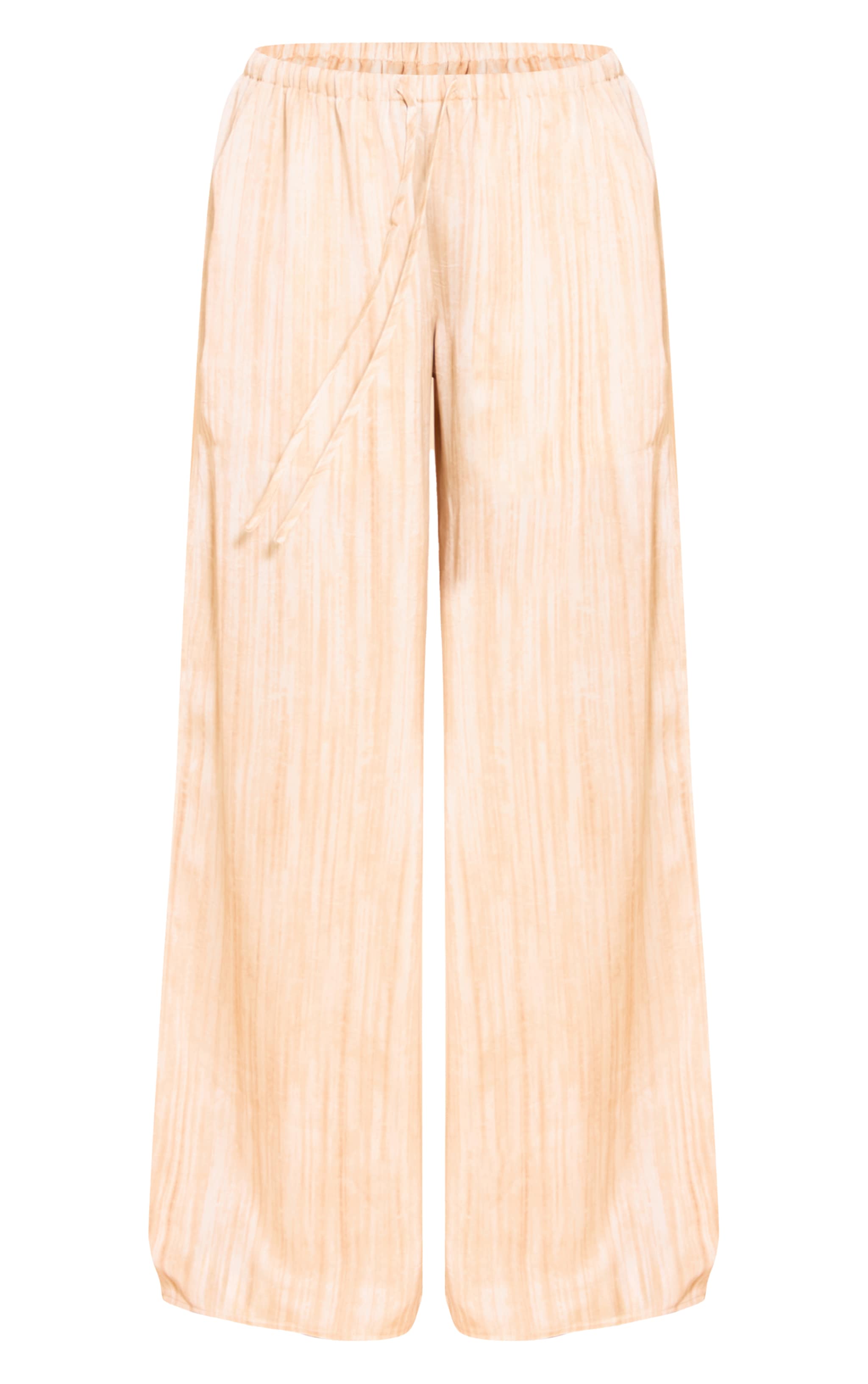 Cream Textured Woven Printed Satin Wide Leg Pants image 5