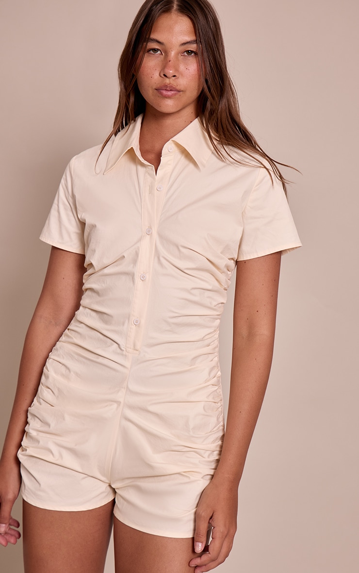 Cream Cotton Poplin Button Up Romper image 4