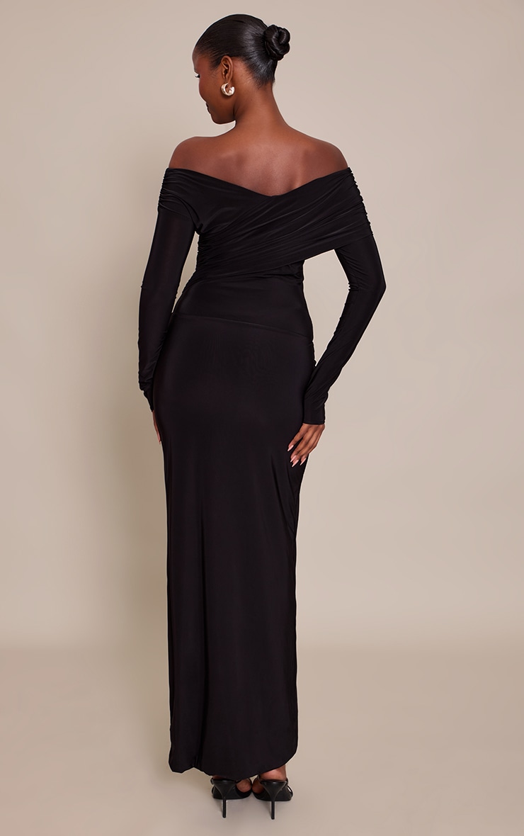 Black Slinky Cross Wrap Maxi Dress image 2
