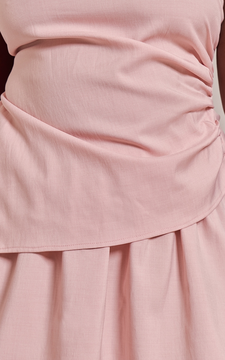 Plus Blush Woven Boat Neck Ruched Detail Shift Dress image 4