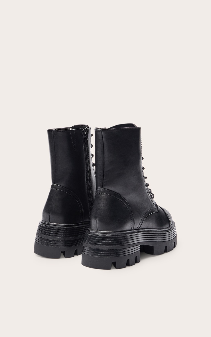 Black Lace Up Chunky Sole Hiker Boots image 4