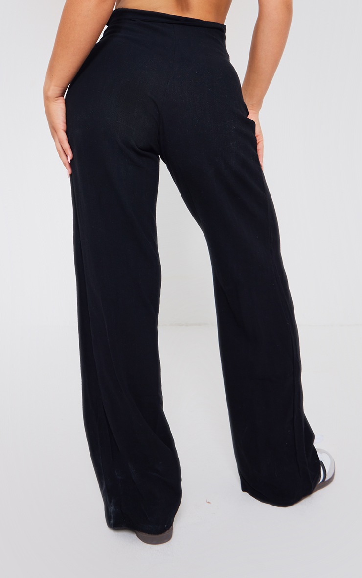 Pantalon droit effet lin noir à bande torsadée sur la taille image 3
